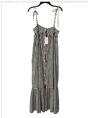 MDS Stripes by MDS Dark Blue and White Tiered Button Front Dress Size Small NWT